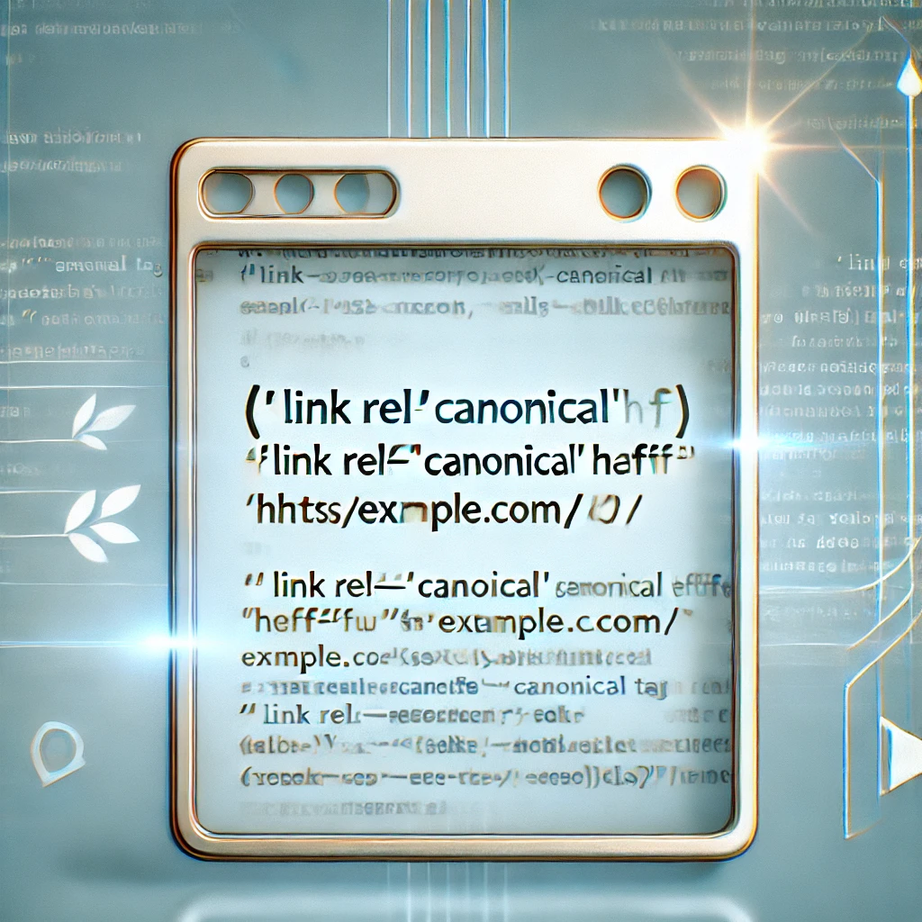 DALL·E 2024 12 22 22.33.47 A conceptual illustration of a canonical tag in web development. The image features a stylized web browser window with code snippets. Highlighted with