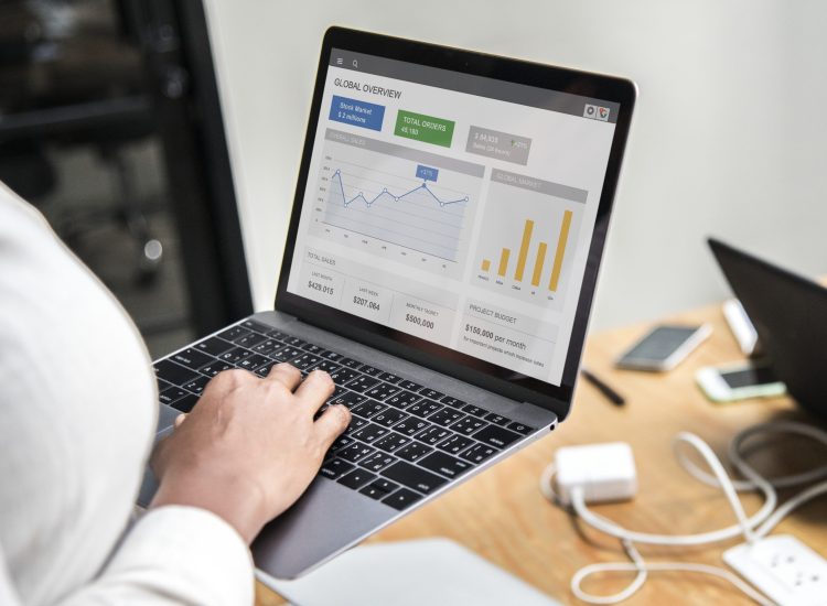 Businesswoman working on a laptop
